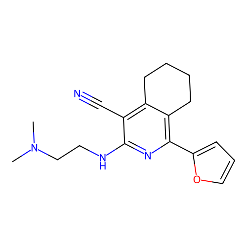 3-(2-dimethylaminoethylamino)-1-(2-furyl)-5,6,7,8-tetrahydroisoquinoline-4-carbonitrile structure