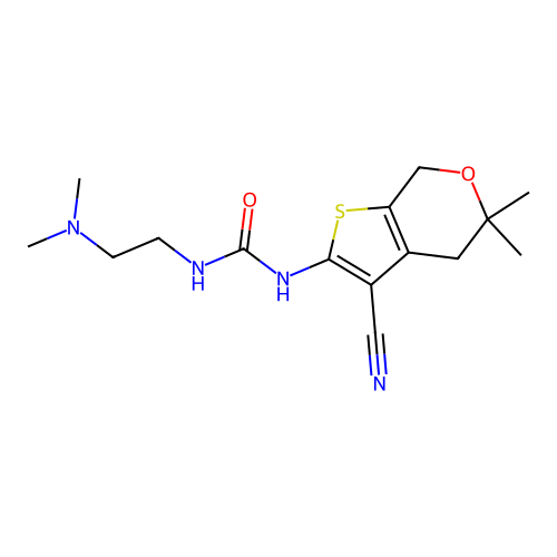 1-(3-cyano-5,5-dimethyl-4,7-dihydrothieno[2,3-c]pyran-2-yl)-3-(2-dimethylaminoethyl)urea structure