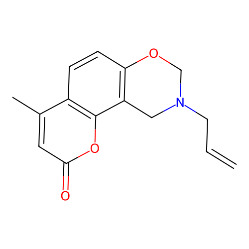 9-allyl-4-methyl-9,10-dihydrochromeno[8,7-e][1,3]oxazin-2(8H)-one structure