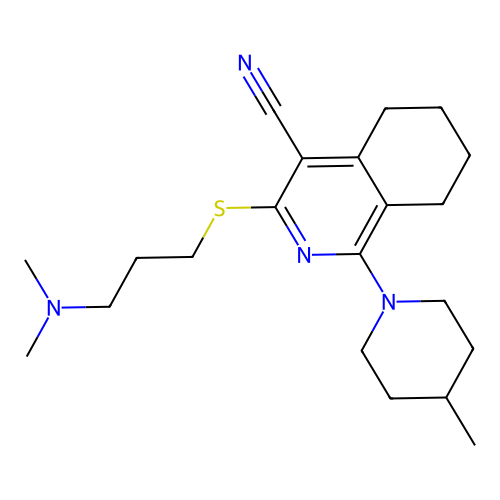 3-((3-(dimethylamino)propyl)thio)-1-(4-methylpiperidin-1-yl)-5,6,7,8-tetrahydroisoquinoline-4-carbonitrile structure