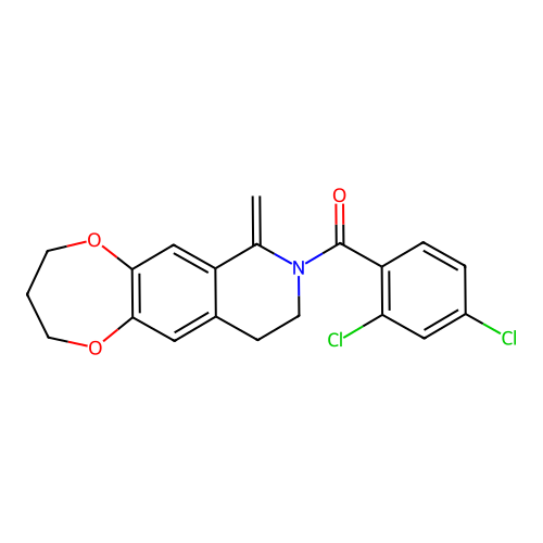 (2,4-dichlorophenyl)(7-methylidene-3,4,9,10-tetrahydro-2H-[1,4]dioxepino[2,3-g]isoquinolin-8(7H)-yl)methanone structure