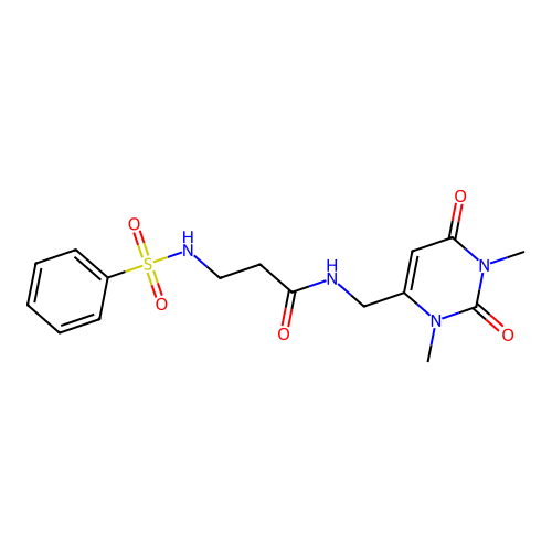 N-((1,3-dimethyl-2,6-dioxo-1,2,3,6-tetrahydropyrimidin-4-yl)methyl)-3-(phenylsulfonamido)propanamide structure