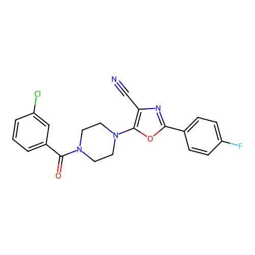 5-(4-(3-Chlorobenzoyl)piperazin-1-yl)-2-(4-fluorophenyl)oxazole-4-carbonitrile structure