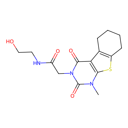 N-(2-hydroxyethyl)-2-(1-methyl-2,4-dioxo-1,2,5,6,7,8-hexahydrobenzo[4,5]thieno[2,3-d]pyrimidin-3(4H)-yl)acetamide structure