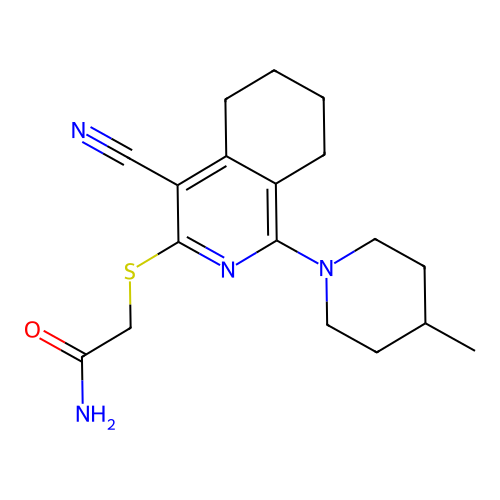 2-((4-cyano-1-(4-methylpiperidin-1-yl)-5,6,7,8-tetrahydroisoquinolin-3-yl)thio)acetamide structure