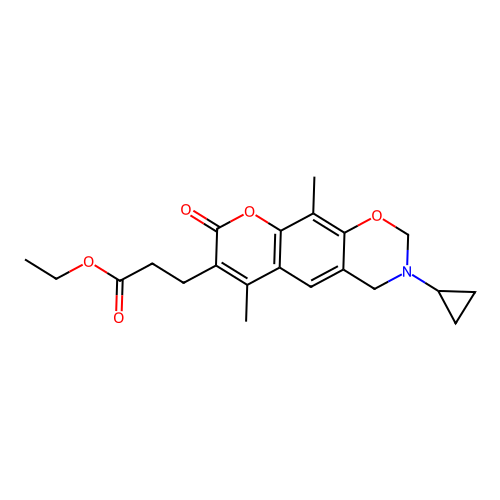 ethyl 3-(3-cyclopropyl-6,10-dimethyl-8-oxo-2,3,4,8-tetrahydrochromeno[6,7-e][1,3]oxazin-7-yl)propanoate structure