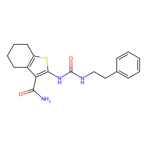 2-(3-phenethylureido)-4,5,6,7-tetrahydrobenzo[b]thiophene-3-carboxamide structure
