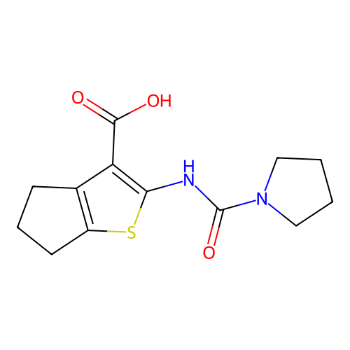 2-(pyrrolidine-1-carbonylamino)-5,6-dihydro-4H-cyclopenta[b]thiophene-3-carboxylic acid structure