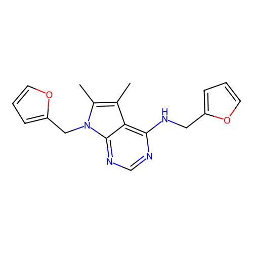 N,7-bis(furan-2-ylmethyl)-5,6-dimethylpyrrolo[2,3-d]pyrimidin-4-amine structure