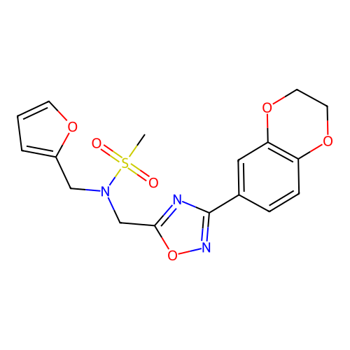 N-((3-(2,3-dihydrobenzo[b][1,4]dioxin-6-yl)-1,2,4-oxadiazol-5-yl)methyl)-N-(furan-2-ylmethyl)methanesulfonamide structure