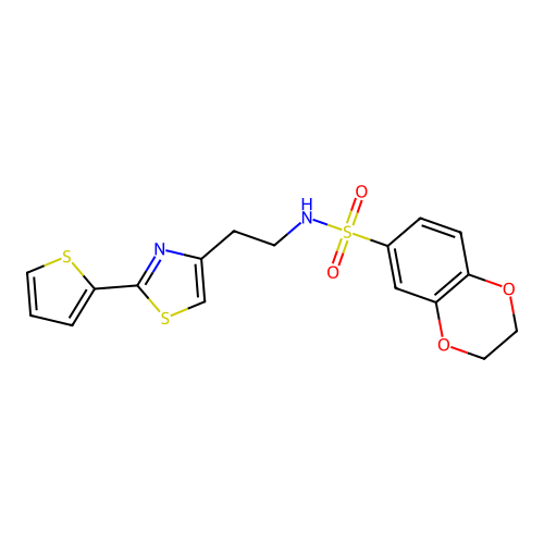 N-(2-(2-(thiophen-2-yl)thiazol-4-yl)ethyl)-2,3-dihydrobenzo[b][1,4]dioxine-6-sulfonamide structure