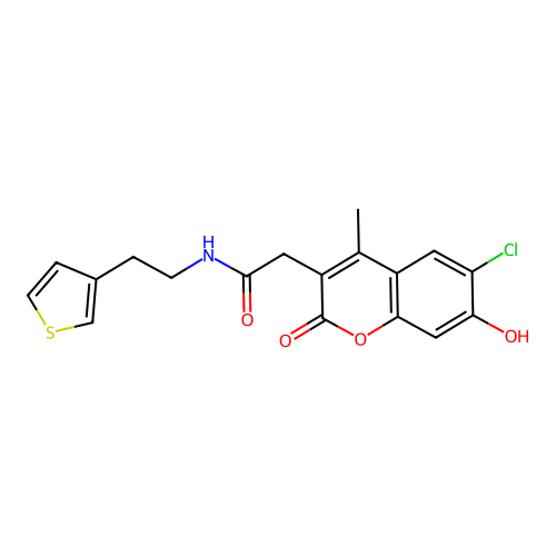 2-(6-chloro-7-hydroxy-4-methyl-2-oxo-2H-chromen-3-yl)-N-(2-(thiophen-3-yl)ethyl)acetamide structure