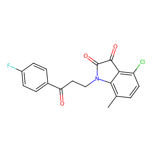 4-chloro-1-[3-(4-fluorophenyl)-3-oxopropyl]-7-methyl-1H-indole-2,3-dione structure