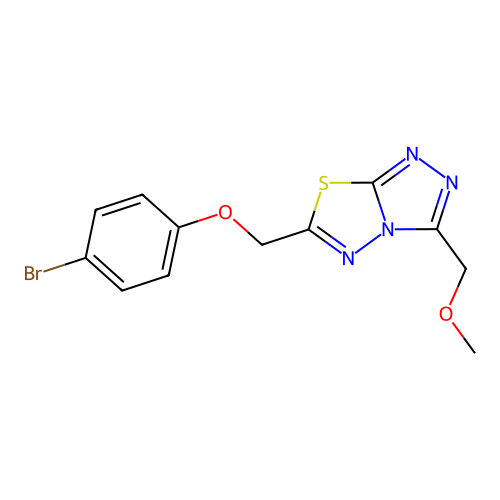 6-((4-bromophenoxy)methyl)-3-(methoxymethyl)-[1,2,4]triazolo[3,4-b][1,3,4]thiadiazole structure