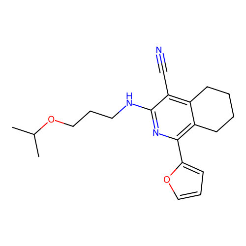 1-(furan-2-yl)-3-{[3-(propan-2-yloxy)propyl]amino}-5,6,7,8-tetrahydroisoquinoline-4-carbonitrile structure