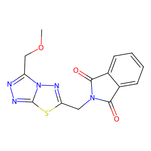 2-((3-(methoxymethyl)-[1,2,4]triazolo[3,4-b][1,3,4]thiadiazol-6-yl)methyl)isoindoline-1,3-dione structure