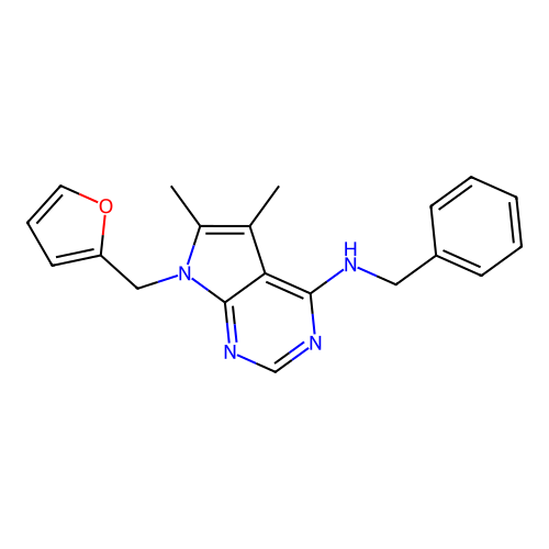 N-benzyl-7-(furan-2-ylmethyl)-5,6-dimethylpyrrolo[2,3-d]pyrimidin-4-amine structure