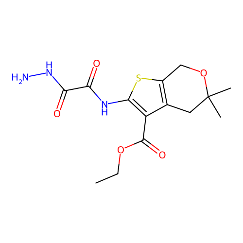 ethyl 2-(2-hydrazinyl-2-oxoacetamido)-5,5-dimethyl-5,7-dihydro-4H-thieno[2,3-c]pyran-3-carboxylate structure