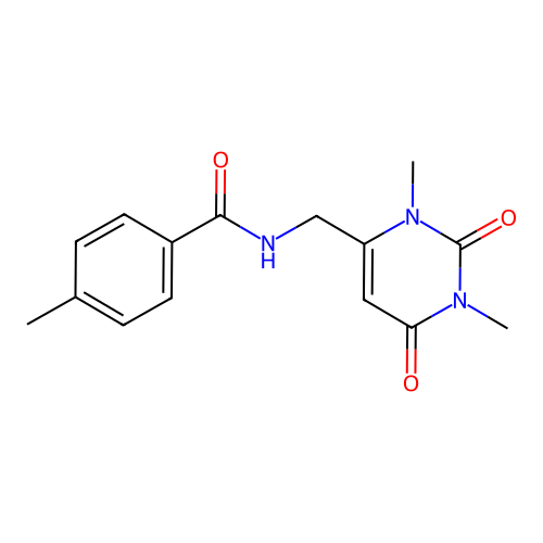 N-((1,3-dimethyl-2,6-dioxo-1,2,3,6-tetrahydropyrimidin-4-yl)methyl)-4-methylbenzamide structure