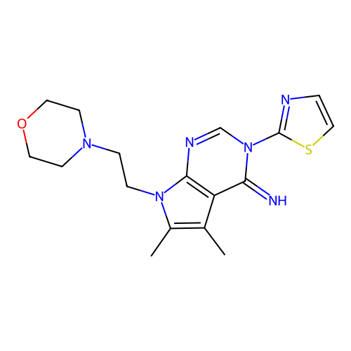 5,6-dimethyl-7-(2-morpholinoethyl)-3-(thiazol-2-yl)-3H-pyrrolo[2,3-d]pyrimidin-4(7H)-imine structure