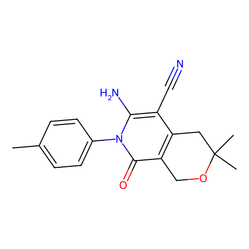6-amino-3,3-dimethyl-8-oxo-7-(p-tolyl)-3,4,7,8-tetrahydro-1H-pyrano[3,4-c]pyridine-5-carbonitrile structure