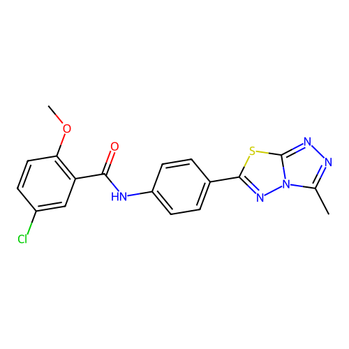 5-chloro-2-methoxy-N-[4-(3-methyl-[1,2,4]triazolo[3,4-b][1,3,4]thiadiazol-6-yl)phenyl]benzamide structure