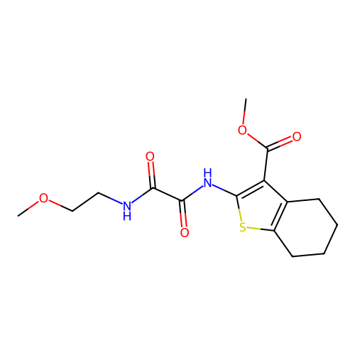 methyl 2-({[(2-methoxyethyl)amino](oxo)acetyl}amino)-4,5,6,7-tetrahydro-1-benzothiophene-3-carboxylate structure