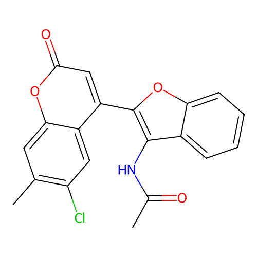 N-[2-(6-chloro-7-methyl-2-oxo-2H-chromen-4-yl)-1-benzofuran-3-yl]acetamide structure