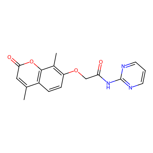 2-((4,8-dimethyl-2-oxo-2H-chromen-7-yl)oxy)-N-(pyrimidin-2-yl)acetamide structure