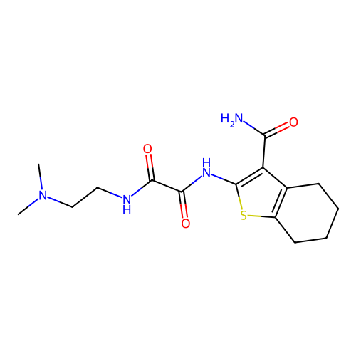 N'-(3-carbamoyl-4,5,6,7-tetrahydro-1-benzothiophen-2-yl)-N-(2-dimethylaminoethyl)oxamide structure