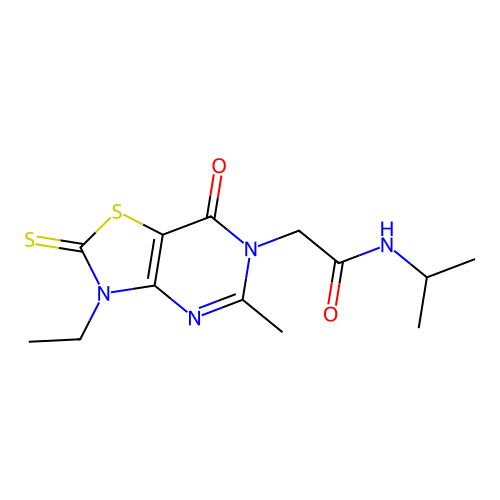 2-(3-ethyl-5-methyl-7-oxo-2-thioxo-2,3-dihydrothiazolo[4,5-d]pyrimidin-6(7H)-yl)-N-isopropylacetamide structure