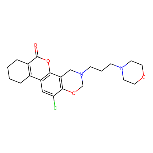12-chloro-3-(3-morpholinopropyl)-3,4,7,8,9,10-hexahydrobenzo[3,4]chromeno[8,7-e][1,3]oxazin-6(2H)-one structure