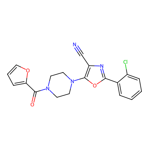 2-(2-chlorophenyl)-5-[4-(furan-2-carbonyl)piperazin-1-yl]-1,3-oxazole-4-carbonitrile structure