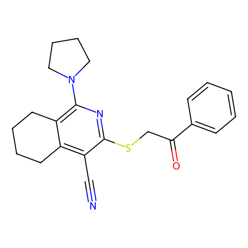 3-phenacylsulfanyl-1-pyrrolidin-1-yl-5,6,7,8-tetrahydroisoquinoline-4-carbonitrile structure