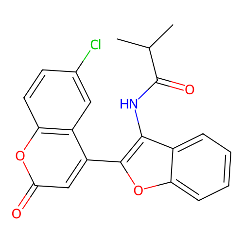 N-[2-(6-chloro-2-oxo-2H-chromen-4-yl)-1-benzofuran-3-yl]-2-methylpropanamide structure
