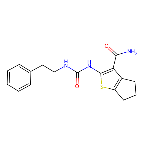 2-(3-phenethylureido)-5,6-dihydro-4H-cyclopenta[b]thiophene-3-carboxamide structure