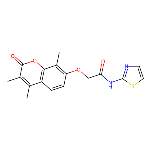N-(thiazol-2-yl)-2-((3,4,8-trimethyl-2-oxo-2H-chromen-7-yl)oxy)acetamide structure