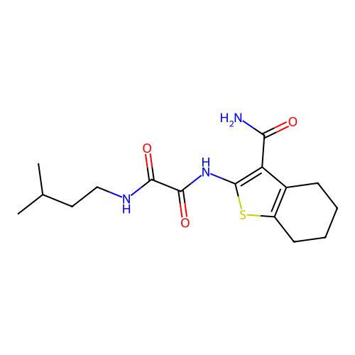 N'-(3-carbamoyl-4,5,6,7-tetrahydro-1-benzothiophen-2-yl)-N-(3-methylbutyl)oxamide structure