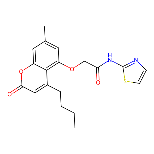 2-[(4-butyl-7-methyl-2-oxo-2H-chromen-5-yl)oxy]-N-(1,3-thiazol-2-yl)acetamide structure