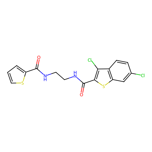 3,6-dichloro-N-(2-(thiophene-2-carboxamido)ethyl)benzo[b]thiophene-2-carboxamide structure