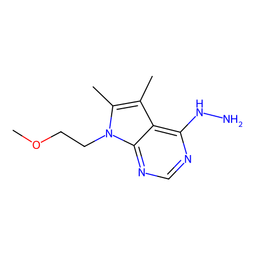 4-hydrazinyl-7-(2-methoxyethyl)-5,6-dimethyl-7H-pyrrolo[2,3-d]pyrimidine structure