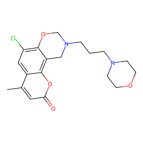 6-chloro-4-methyl-9-(3-morpholinopropyl)-9,10-dihydrochromeno[8,7-e][1,3]oxazin-2(8H)-one structure