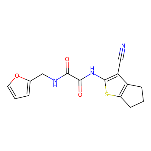 N'-(3-cyano-5,6-dihydro-4H-cyclopenta[b]thiophen-2-yl)-N-(furan-2-ylmethyl)oxamide structure