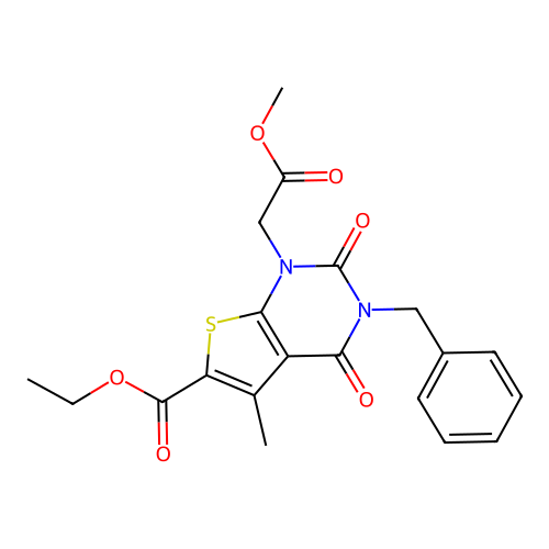 ethyl 3-benzyl-1-(2-methoxy-2-oxoethyl)-5-methyl-2,4-dioxo-1,2,3,4-tetrahydrothieno[2,3-d]pyrimidine-6-carboxylate structure