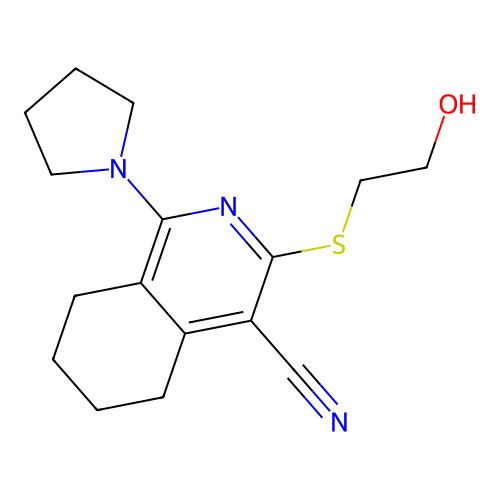 3-(2-hydroxyethylsulfanyl)-1-pyrrolidin-1-yl-5,6,7,8-tetrahydroisoquinoline-4-carbonitrile structure