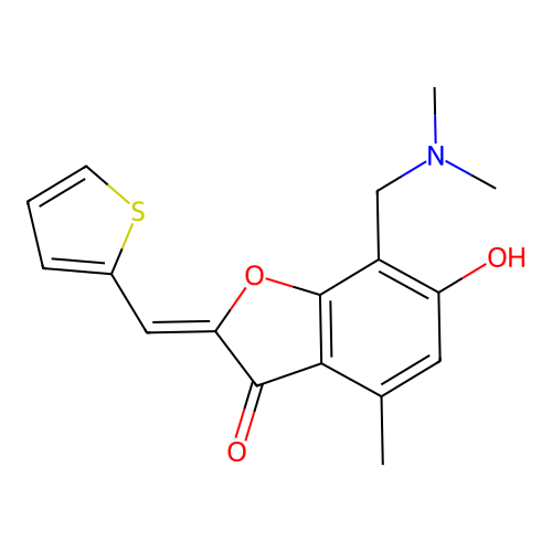 (Z)-7-((dimethylamino)methyl)-6-hydroxy-4-methyl-2-(thiophen-2-ylmethylene)benzofuran-3(2H)-one structure