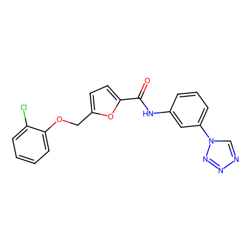 5-[(2-chlorophenoxy)methyl]-N-[3-(1H-tetrazol-1-yl)phenyl]furan-2-carboxamide structure
