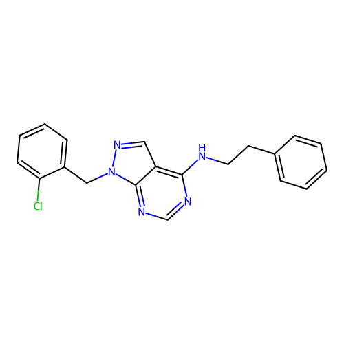 1-(2-chlorobenzyl)-N-(2-phenylethyl)-1H-pyrazolo[3,4-d]pyrimidin-4-amine structure