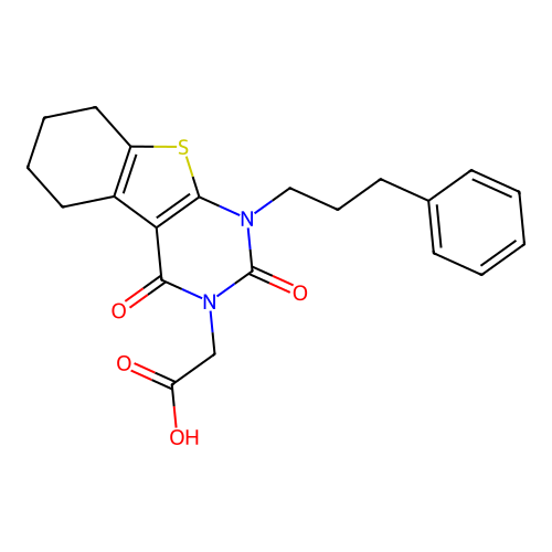 2-(2,4-dioxo-1-(3-phenylpropyl)-1,2,5,6,7,8-hexahydrobenzo[4,5]thieno[2,3-d]pyrimidin-3(4H)-yl)acetic acid structure
