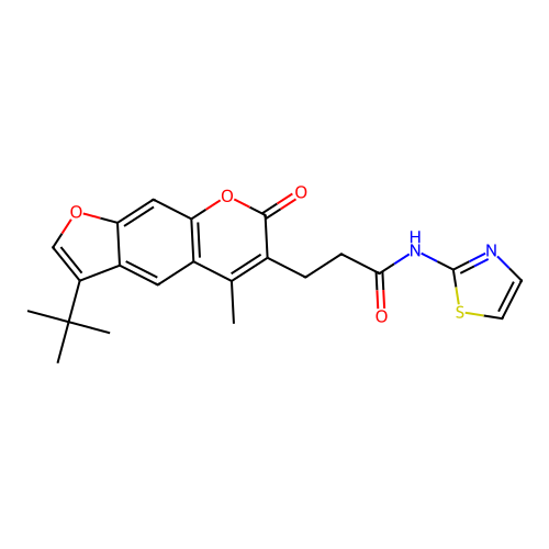 3-(3-(tert-butyl)-5-methyl-7-oxo-7H-furo[3,2-g]chromen-6-yl)-N-(thiazol-2-yl)propanamide structure